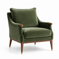 Sillón de terciopelo verde con estructura de madera de nogal