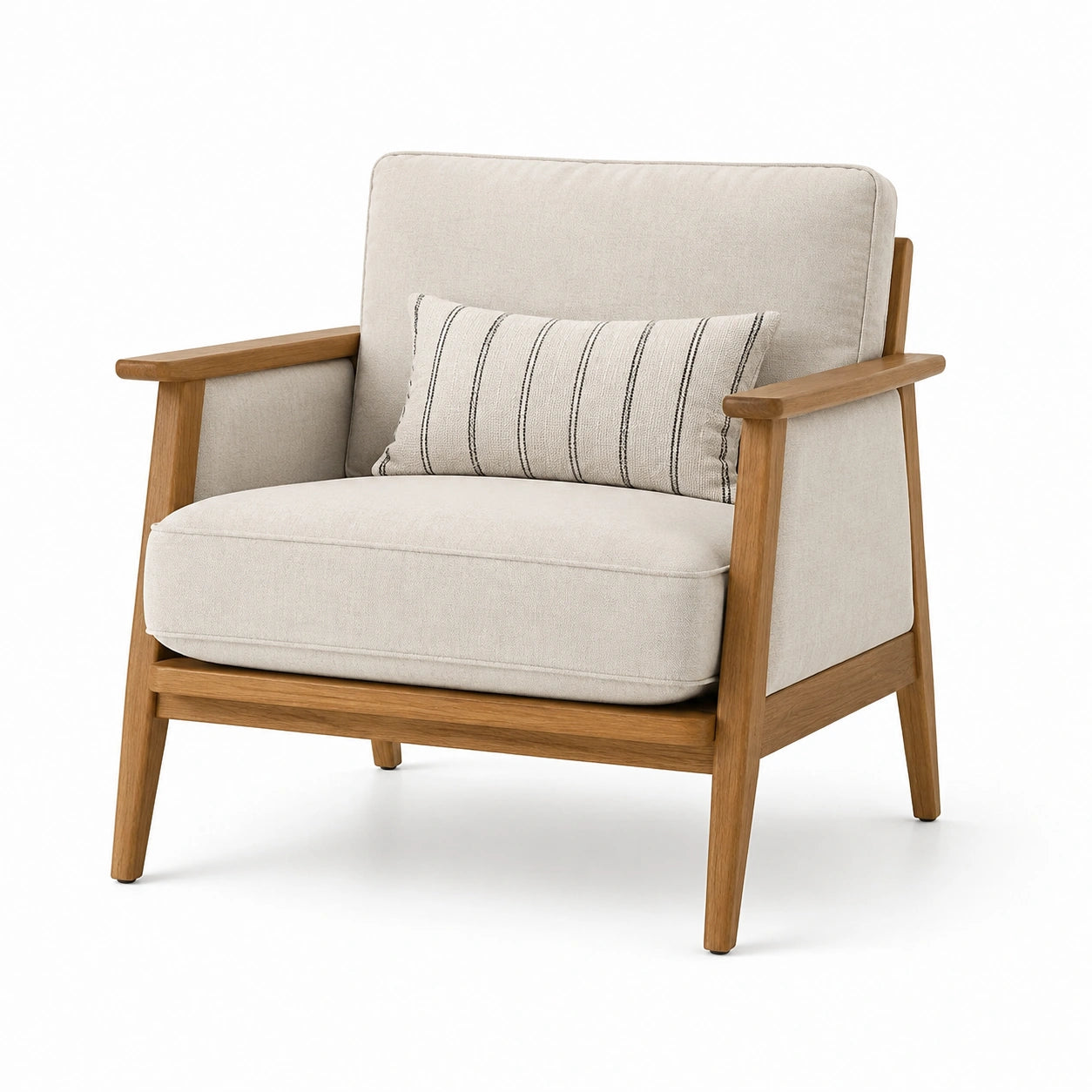 Sillón de Madera de Roble y Tela Beige con Cojín Desenfundable