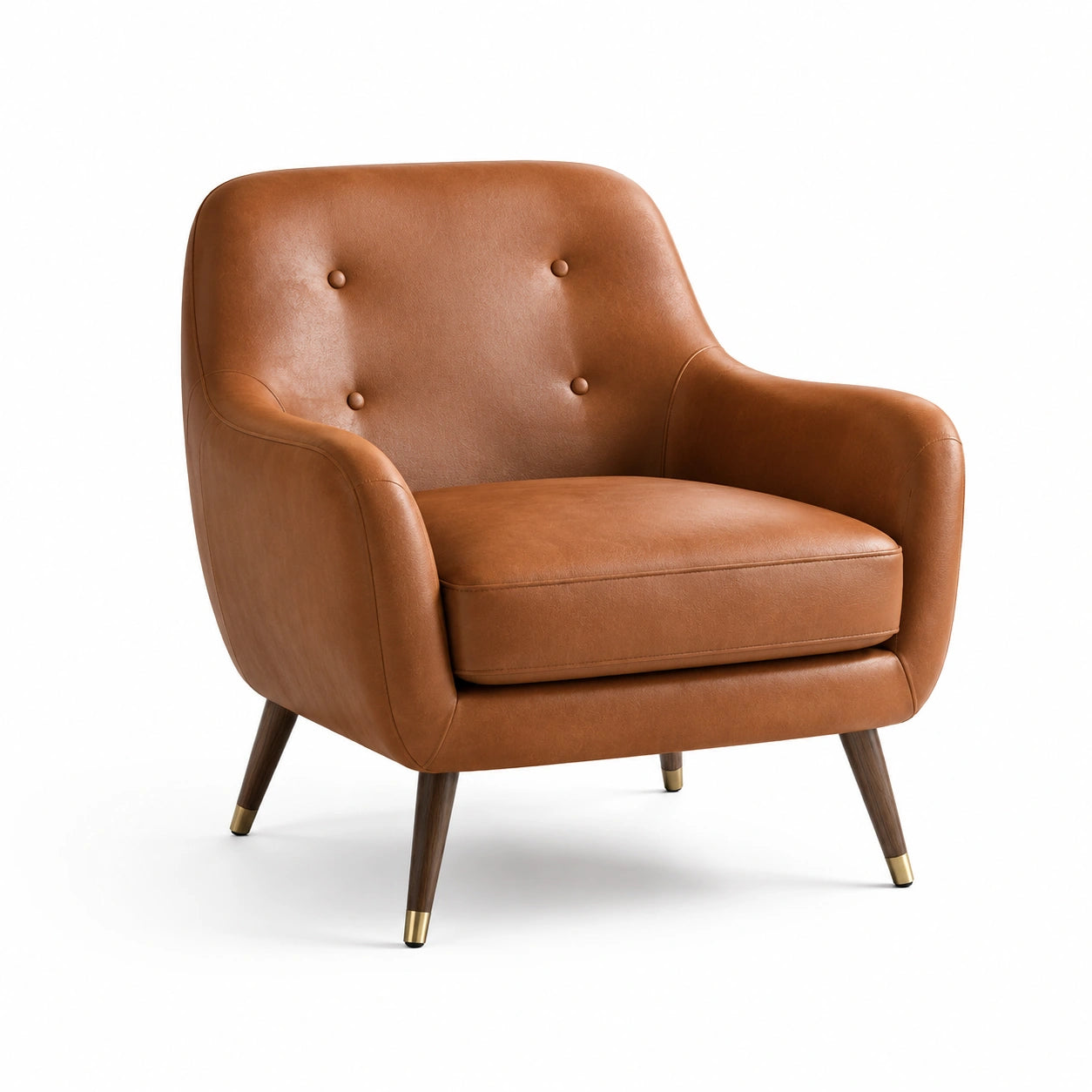 Sillón de cuero sintético marrón con patas de madera