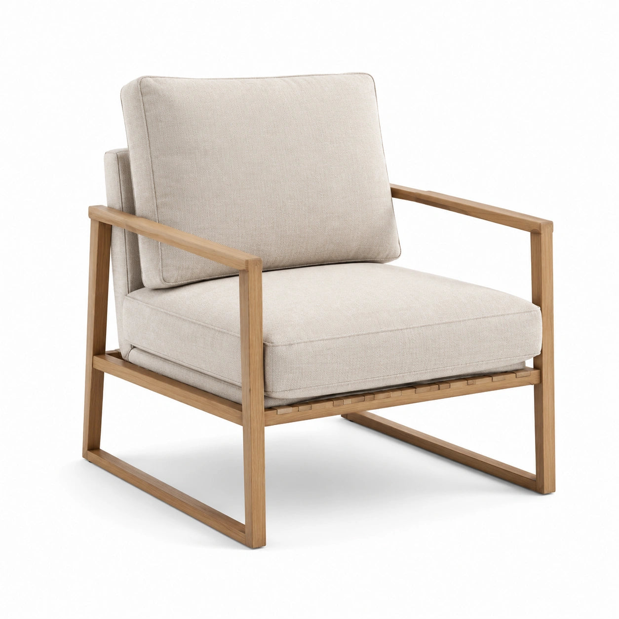 Sillón de madera de teca y poliéster beige 75x80x85 cm