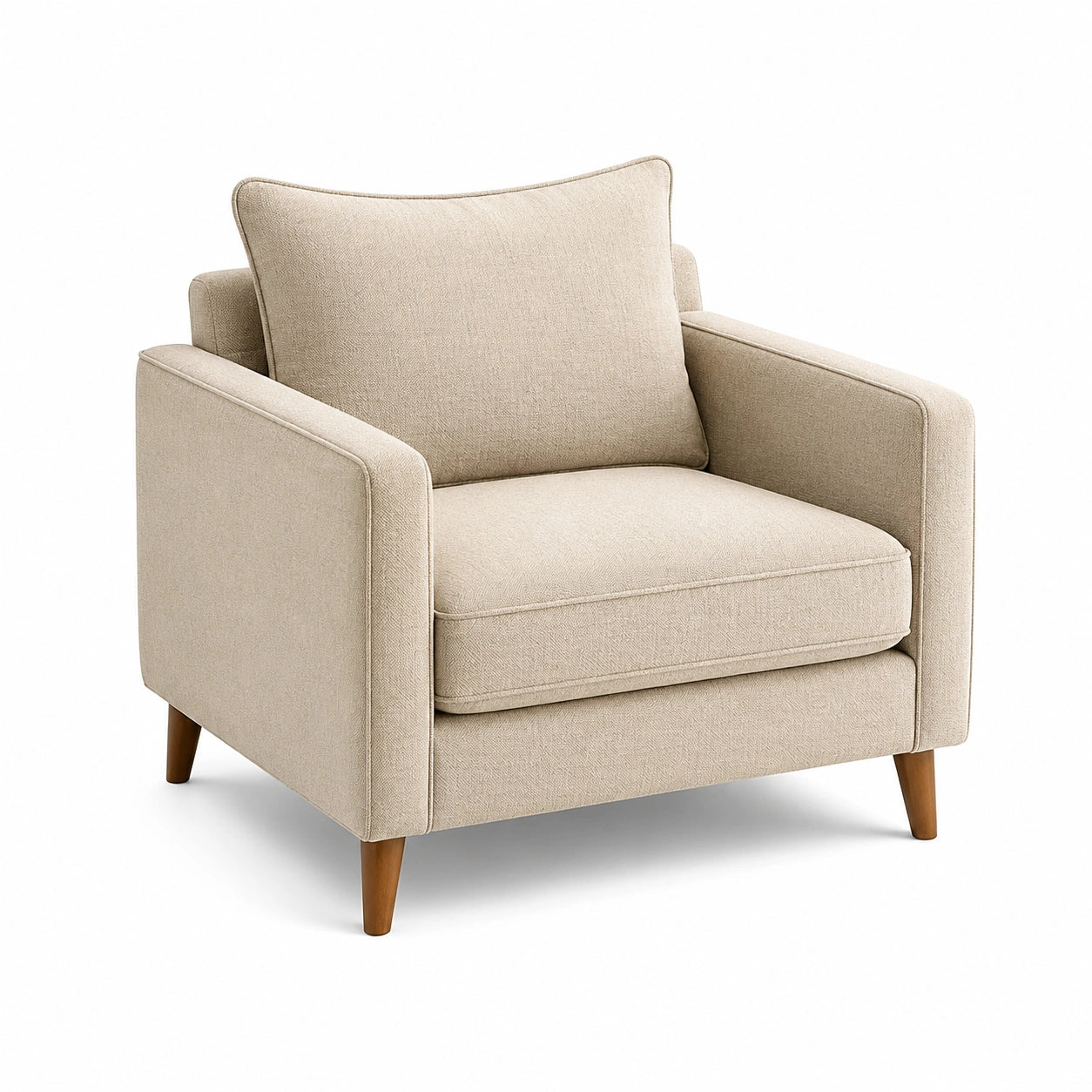 Sillón de Tela Beige con Patas de Madera