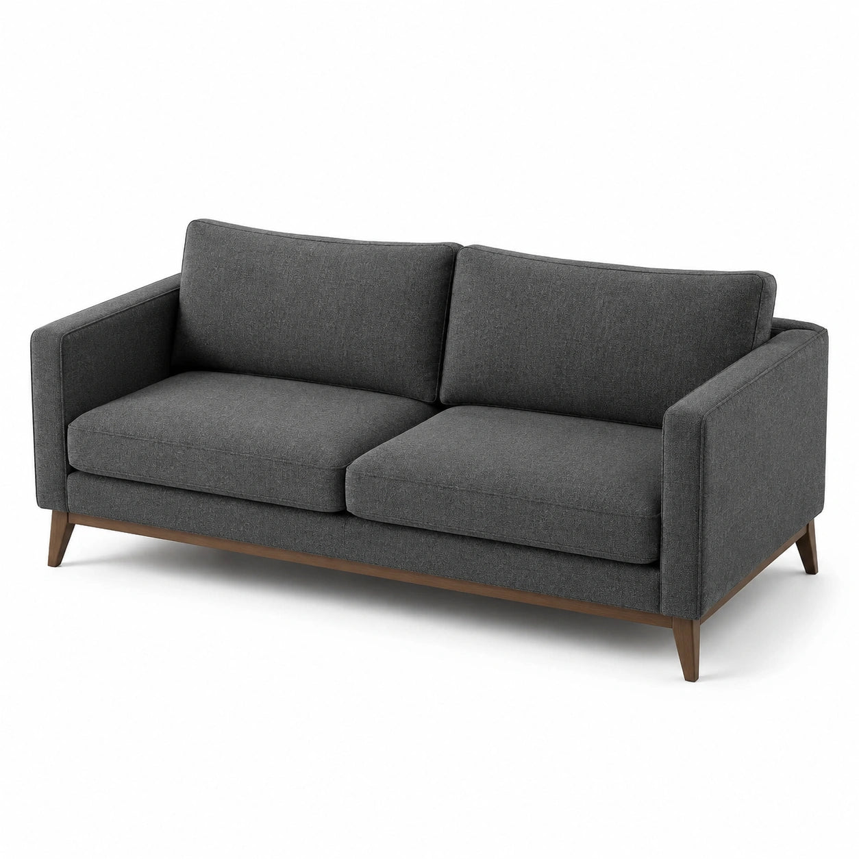 Sofá de dos plazas gris oscuro de tela y madera 180 cm