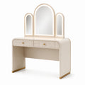 Tocador de MDF con espejos LED blanco y dorado