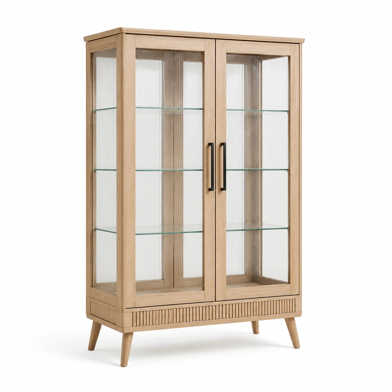 Vitrina de madera de roble con puertas de vidrio