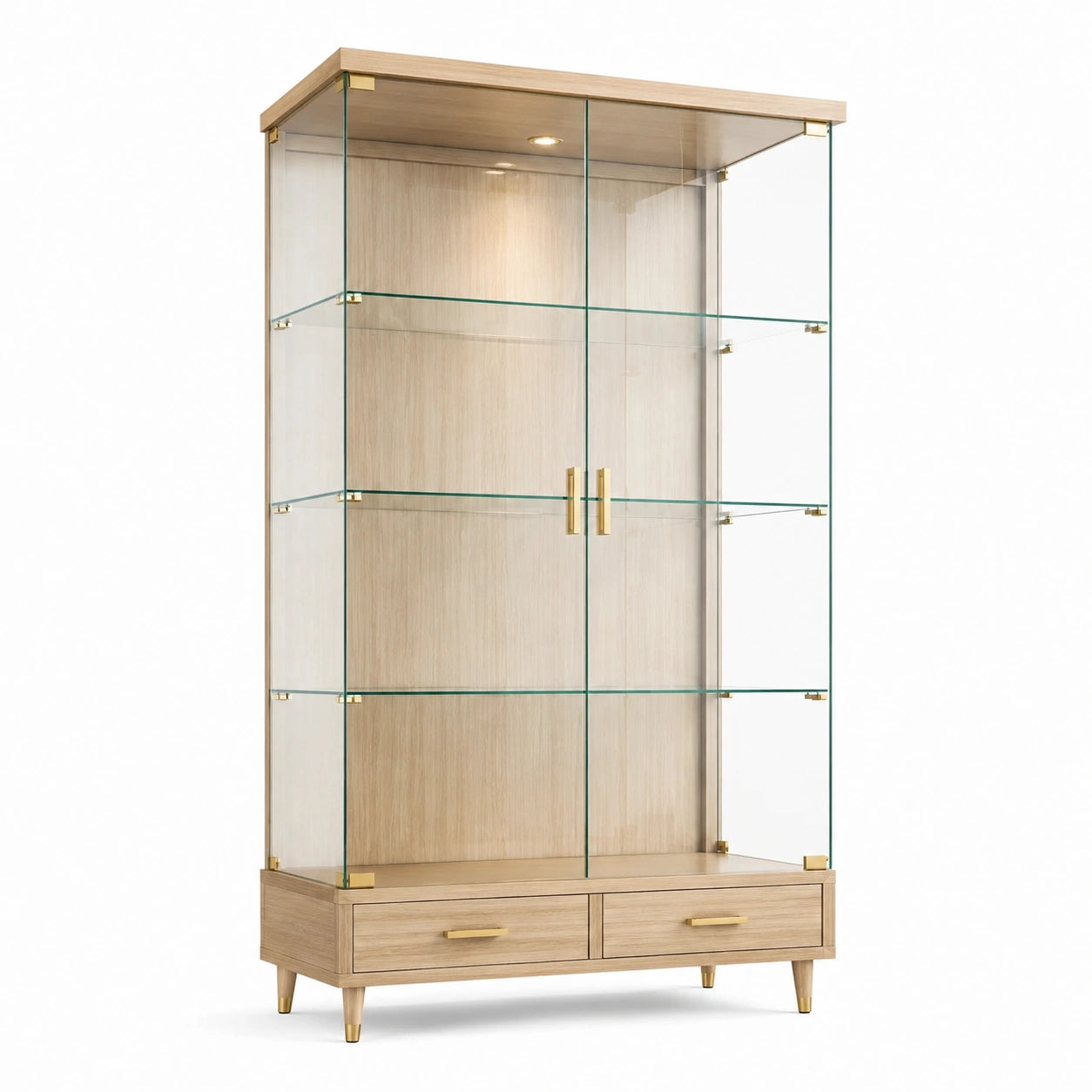 Vitrina de Madera y Cristal Templado con Dos Cajones 200x90x40 cm