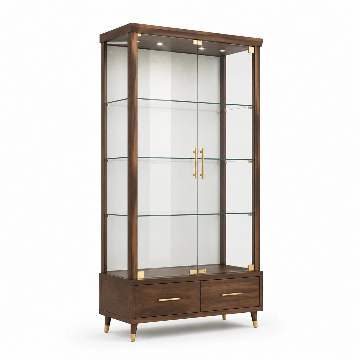 Vitrina de Madera y Vidrio Templado con Detalles Dorados 200x90x40cm
