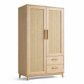 Armario de Madera de Roble con Puertas de Ratán y Cajones