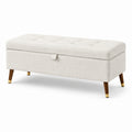 Banco de almacenamiento de lino beige con patas de madera