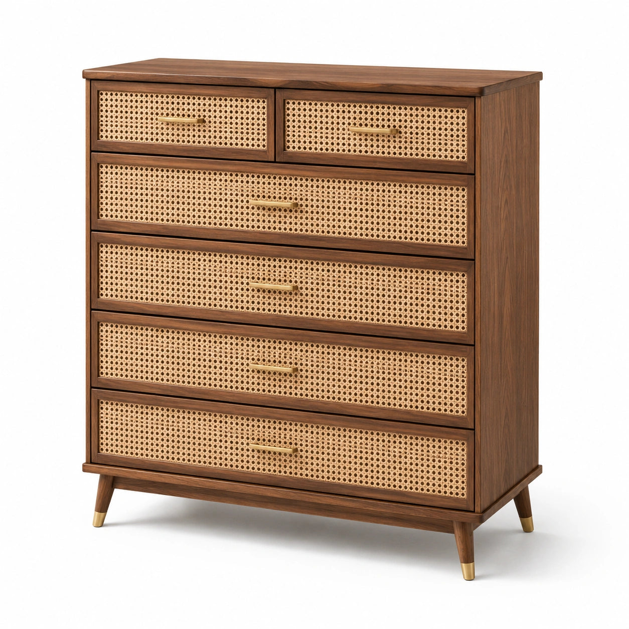 Cómoda de Madera y Ratán de 6 Cajones Marrón