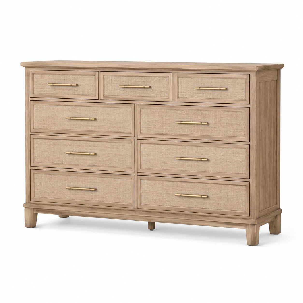 Cajonera de Madera de Roble y Lino Beige con Tiradores de Metal 120x80x40 cm
