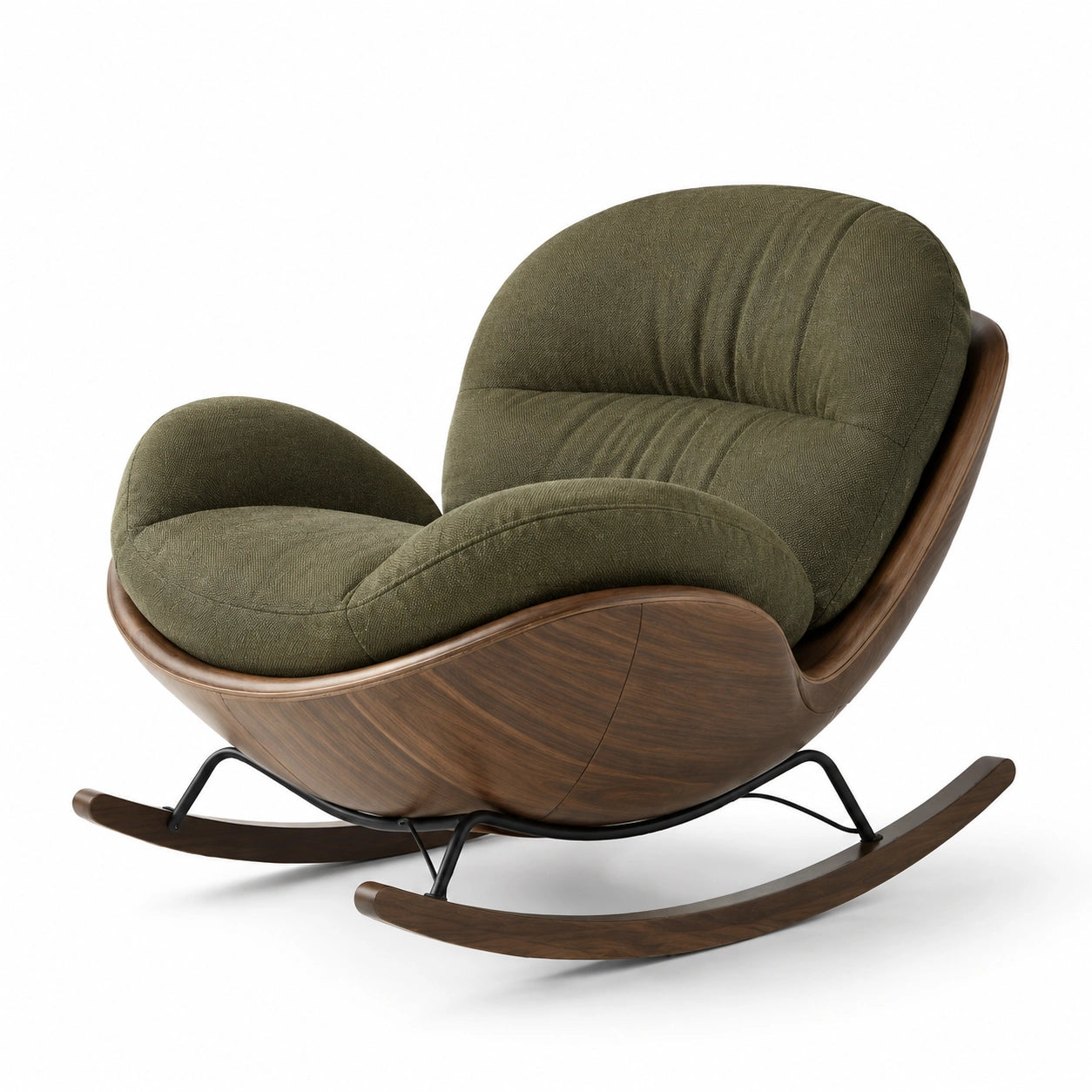 Mecedora de madera y tela de poliéster verde 85x75x90 cm