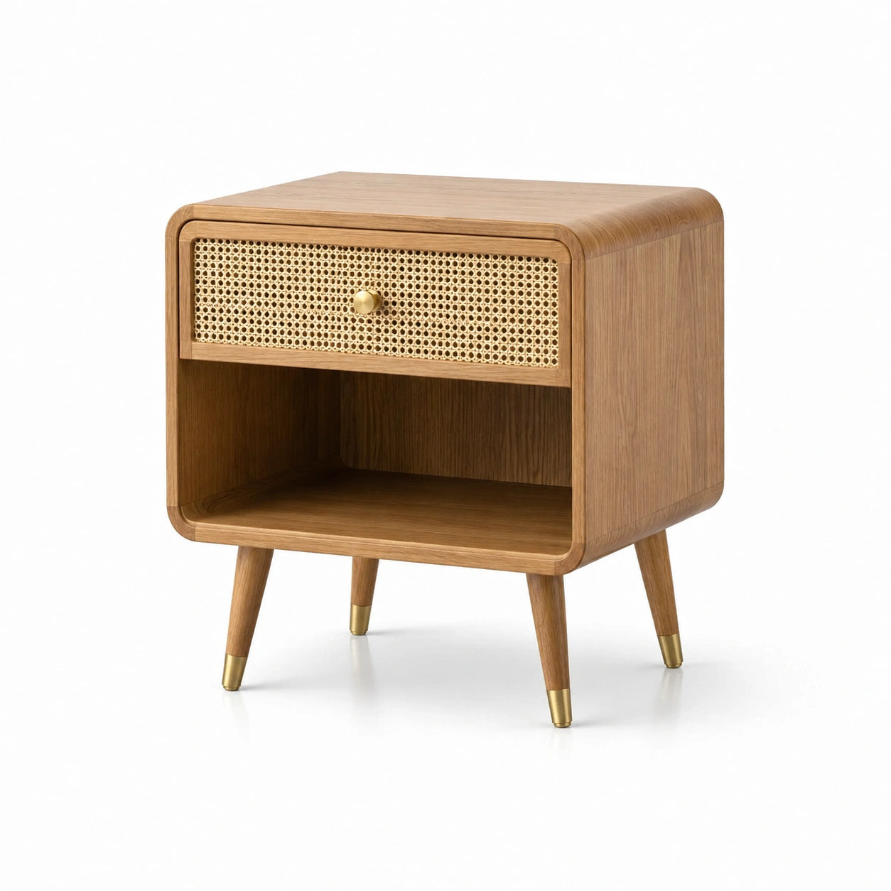 Mesita de noche de madera y ratán con cajón 45x35x55 cm