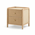 Mesita de noche de madera y ratán beige con 2 cajones