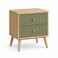 Mesita de noche de roble y MDF con 2 cajones verde 45x35x60 cm